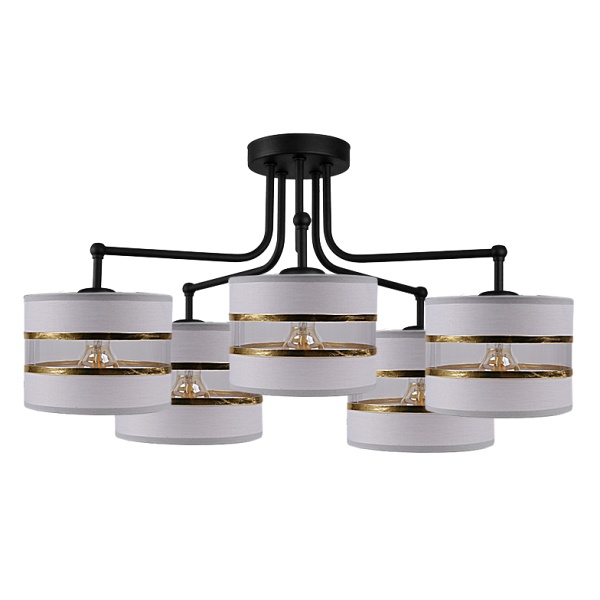Andy Lampa Wisząca Czarny 5X40W E27 Abażur Szary+Złoty Candellux