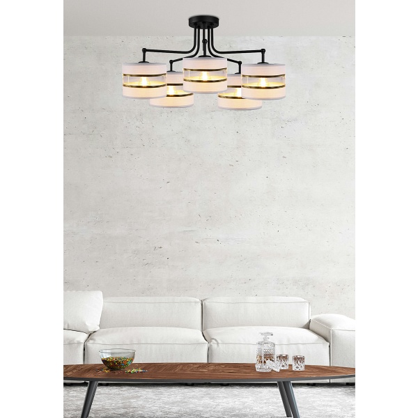 Andy Lampa Wisząca Czarny 5X40W E27 Abażur Szary+Złoty Candellux