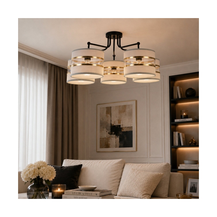 Lampa wisząca Andy czarna szara złota 5x40w - Candellux