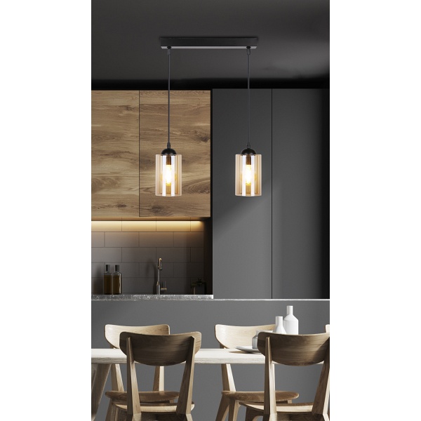 Bistro Lampa Wisząca Czarny 2X40W E27 Klosz Brązowy Candellux
