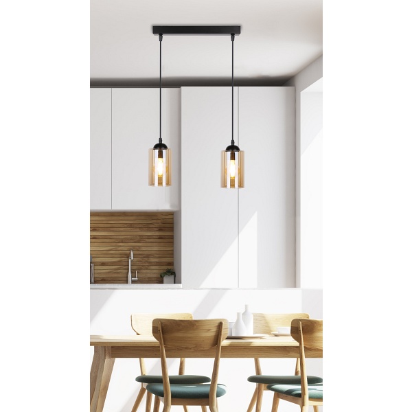 Bistro Lampa Wisząca Czarny 2X40W E27 Klosz Brązowy Candellux