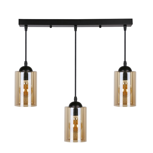 Bistro Lampa Wisząca Czarny 3X40W E27 Klosz Brązowy Candellux