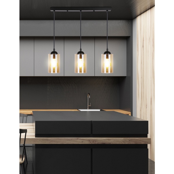 Bistro Lampa Wisząca Czarny 3X40W E27 Klosz Brązowy Candellux