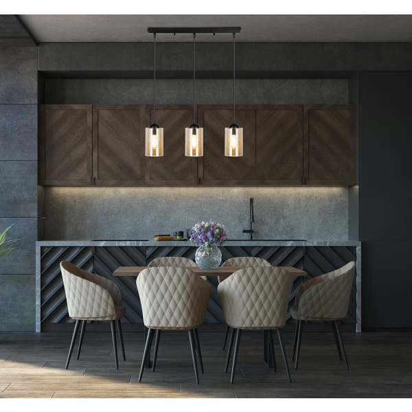 Bistro Lampa Wisząca Czarny 3X40W E27 Klosz Brązowy Candellux