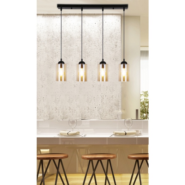 Bistro Lampa Wisząca Czarny 4X40W E27 Klosz Brązowy Candellux