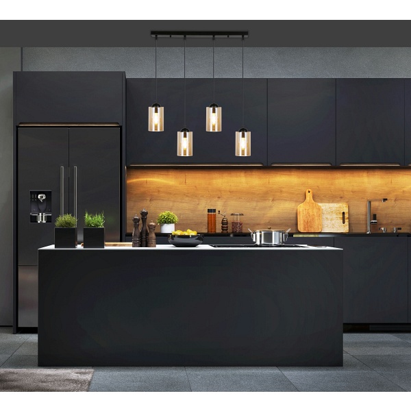 Bistro Lampa Wisząca Czarny 4X40W E27 Klosz Brązowy Candellux