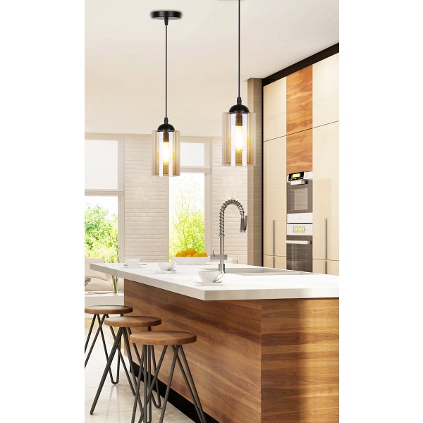 Bistro Lampa Wisząca Czarny 1X40W E27 Klosz Brązowy Candellux