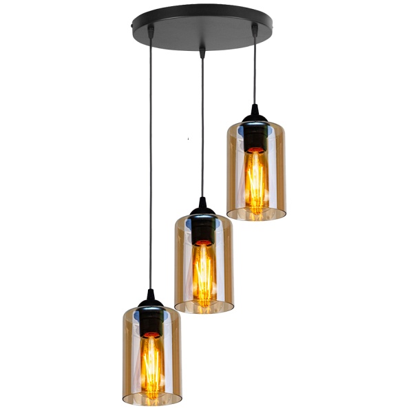 Bistro Lampa Wisząca Czarny Talerz 3X40W E27 Klosz Brązowy Candellux
