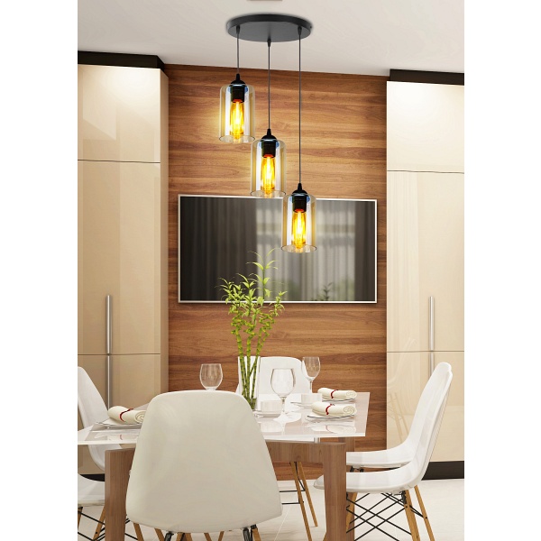 Bistro Lampa Wisząca Czarny Talerz 3X40W E27 Klosz Brązowy Candellux