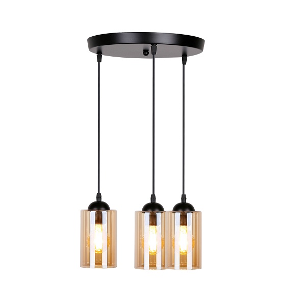 Bistro Lampa Wisząca Czarny Talerz 3X40W E27 Klosz Brązowy Candellux