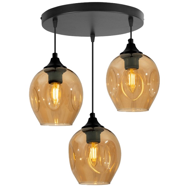 Aspa Lampa Wisząca Czarny Talerz 3X40W E27 Klosz Brązowy Candellux