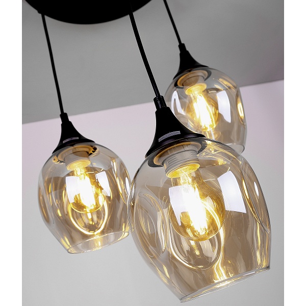Aspa Lampa Wisząca Czarny Talerz 3X40W E27 Klosz Brązowy Candellux
