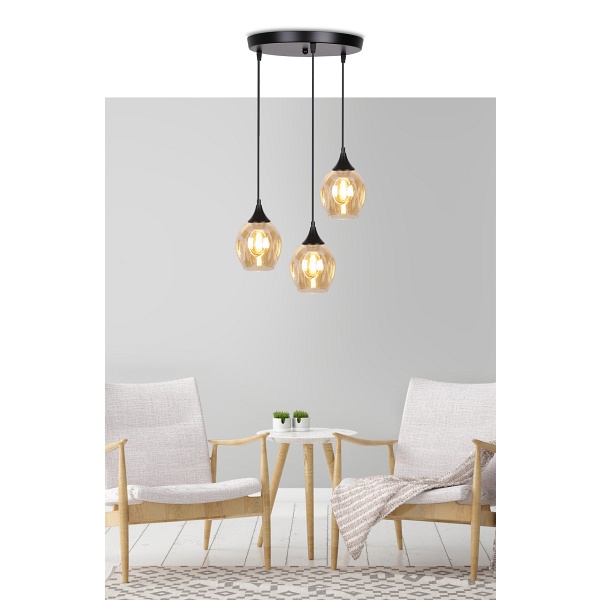 Aspa Lampa Wisząca Czarny Talerz 3X40W E27 Klosz Brązowy Candellux