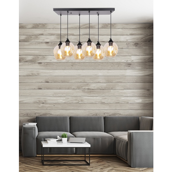Aspa Lampa Wisząca Czarny 6X40W E27 Klosz Brązowy Candellux