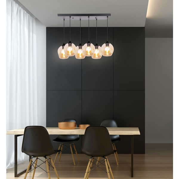 Aspa Lampa Wisząca Czarny 6X40W E27 Klosz Brązowy Candellux