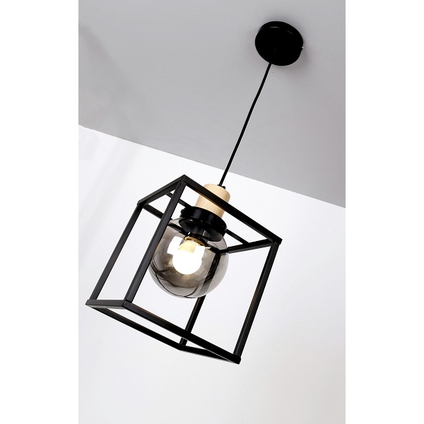 Retro 2 Lampa Wisząca Czarny 1X40W E27 Klosz Dymiony Candellux