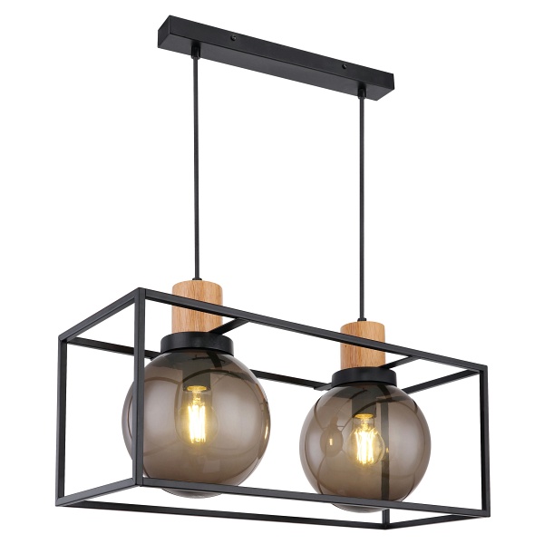 Retro 2 Lampa Wisząca Czarny 2X40W E27 Klosz Dymiony Candellux