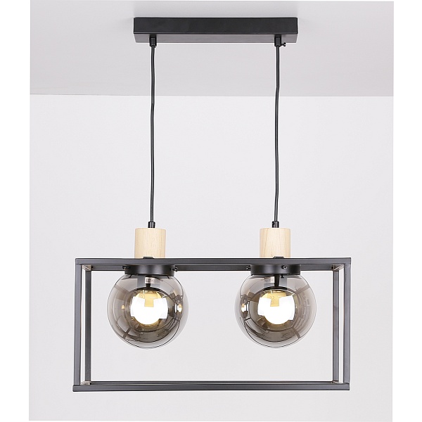 Retro 2 Lampa Wisząca Czarny 2X40W E27 Klosz Dymiony Candellux