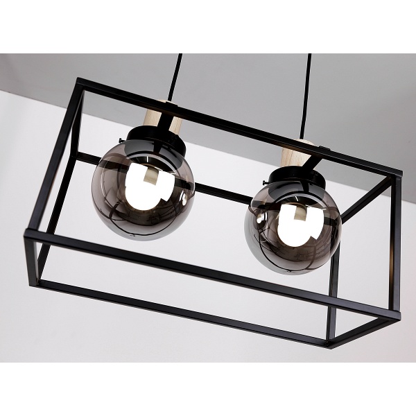 Retro 2 Lampa Wisząca Czarny 2X40W E27 Klosz Dymiony Candellux