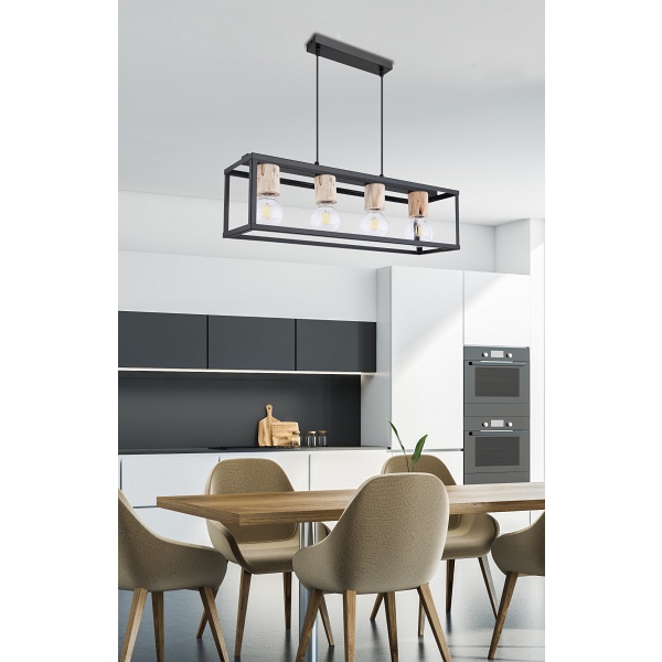 Retro Lampa Wisząca Czarny 4X40W E27 Klosz Czarny Candellux