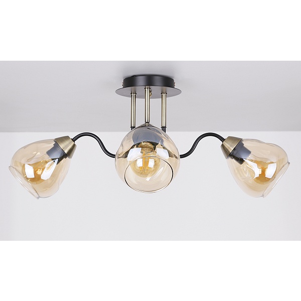 Unica Lampa Sufitowa Czarny+Złoty 3X40W E27 Klosz Dymiony Candellux