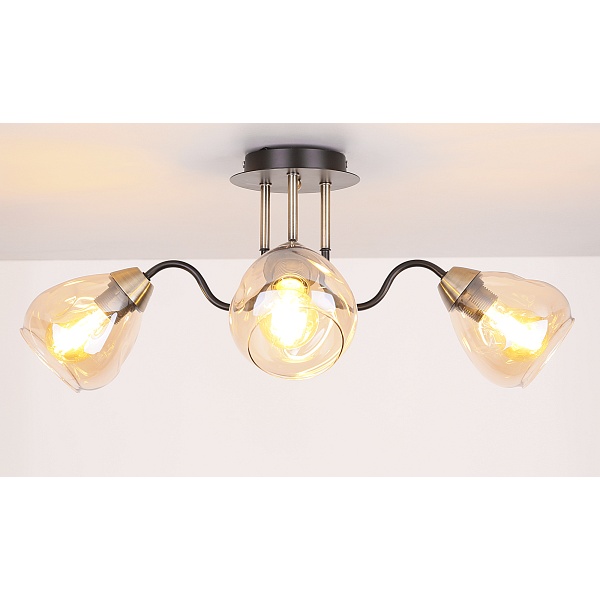 Unica Lampa Sufitowa Czarny+Złoty 3X40W E27 Klosz Dymiony Candellux