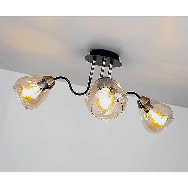 Unica Lampa Sufitowa Czarny+Złoty 3X40W E27 Klosz Dymiony Candellux