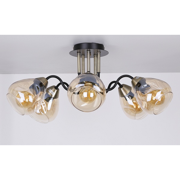 Unica Lampa Sufitowa Czarny+Złoty 5X40W E27 Klosz Dymiony Candellux