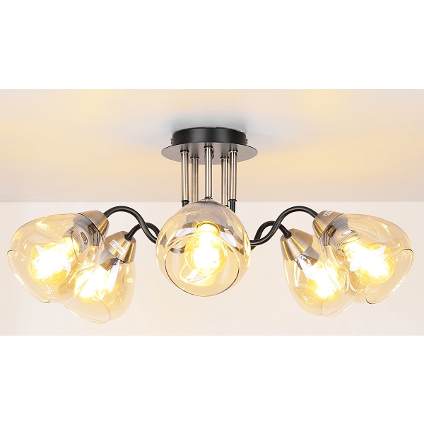 Unica Lampa Sufitowa Czarny+Złoty 5X40W E27 Klosz Dymiony Candellux