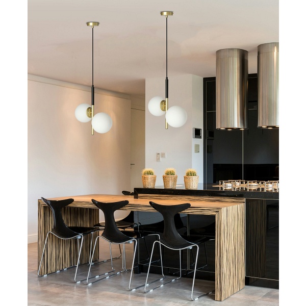 Duo Lampa Wisząca Czarny Matowy+Złoty 2X15W E14 Klosz Biały Candellux