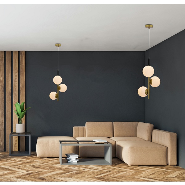 Duo Lampa Wisząca Czarny Matowy+Złoty 3X15W E14 Klosz Biały Candellux