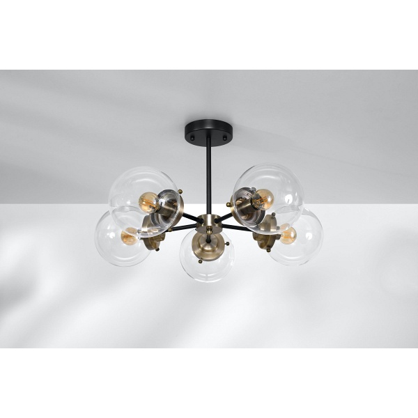 Lens Lampa Sufitowa Czarny+Patynowy 5X40W E14 Klosz Bezbarwny Candellux