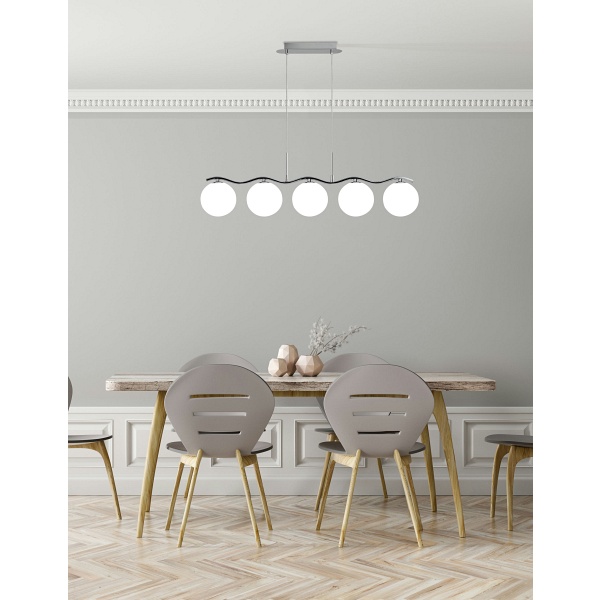 Ramon Lampa Wisząca Chromowy 5X40W G9 Klosz Biały Candellux