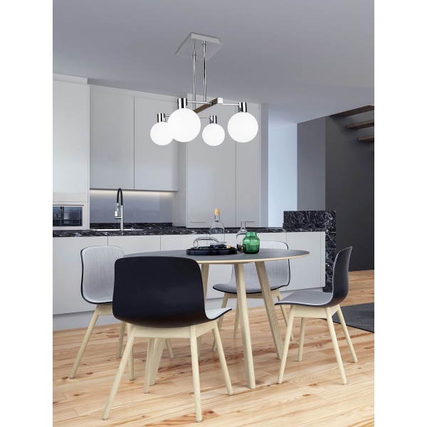 Maldus Lampa Wisząca Chromowy Sztyca 4X40W G9 Klosz Biały Candellux