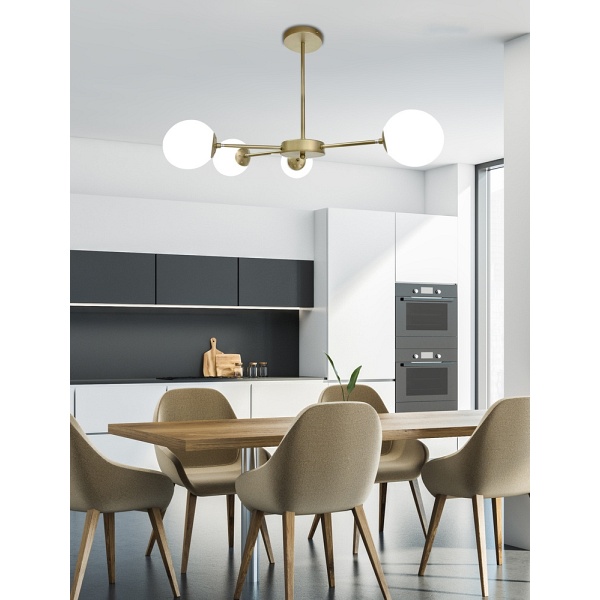 Mati Lampa Wisząca Mosiądz 4X20W G9 Klosz Biały Candellux