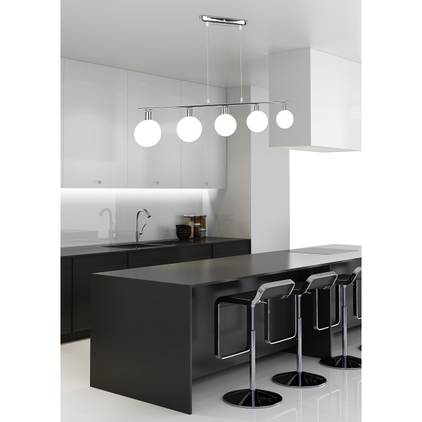 Oden Lampa Wisząca Chromowy 5X40W G9 Klosz Biały Candellux