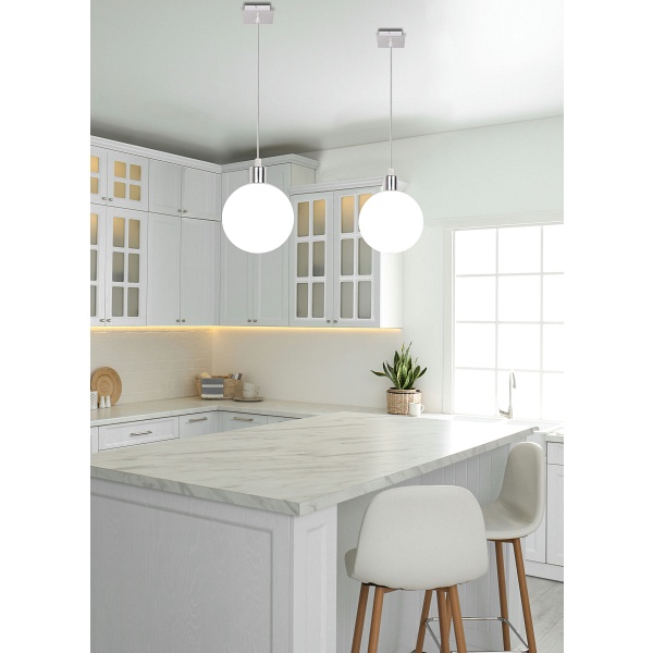 Oden Lampa Wisząca Chromowy 1X40W G9 Klosz Biały 15Cm Candellux