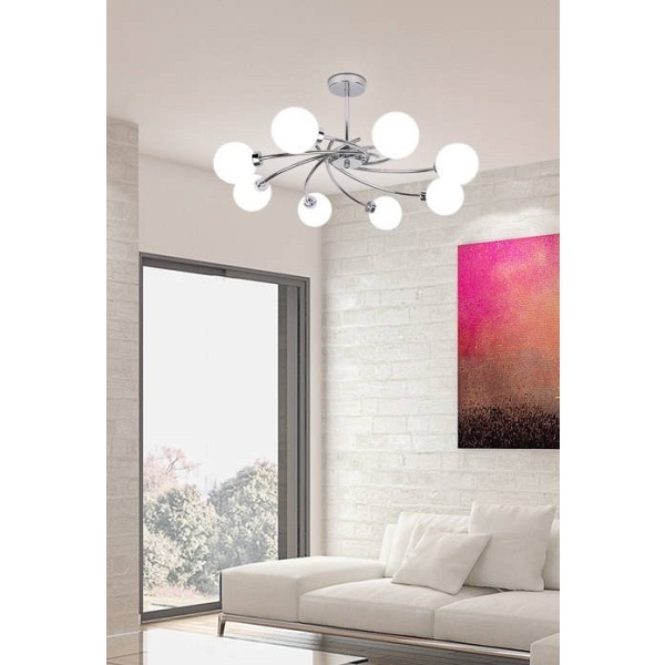 Agapant Lampa Wisząca Chromowy 8X40W G9 Klosz Biały Candellux