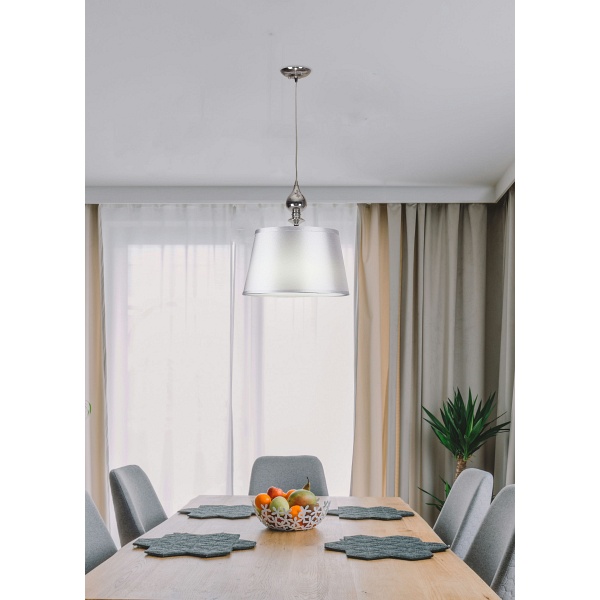Prima Lampa Wisząca Chromowy 1X60 E27 Abażur Srebrny Candellux