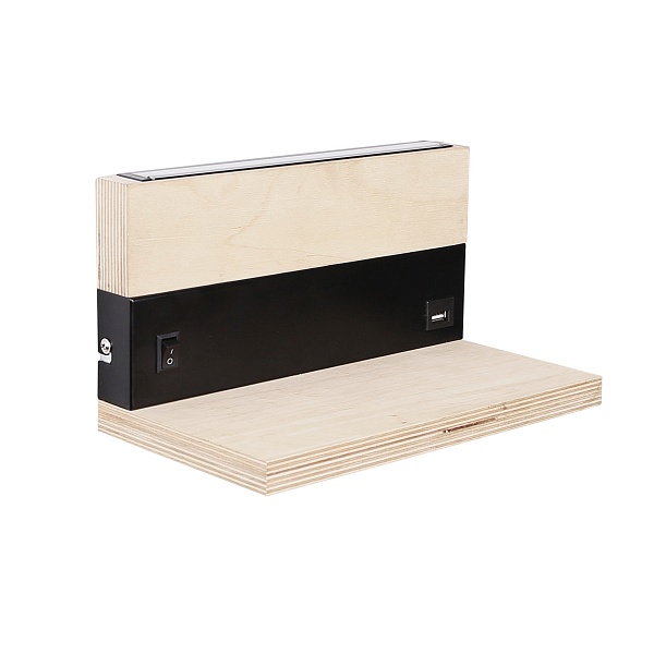 Anet Lampa Kinkiet Drewniany Z Półką 2X4W Led 4000K Maskownica Czarna Candellux