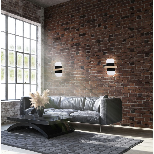 April Lampa Kinkiet Drewniany 1X6 Led 4000 Klosz Czarny+Biały Candellux