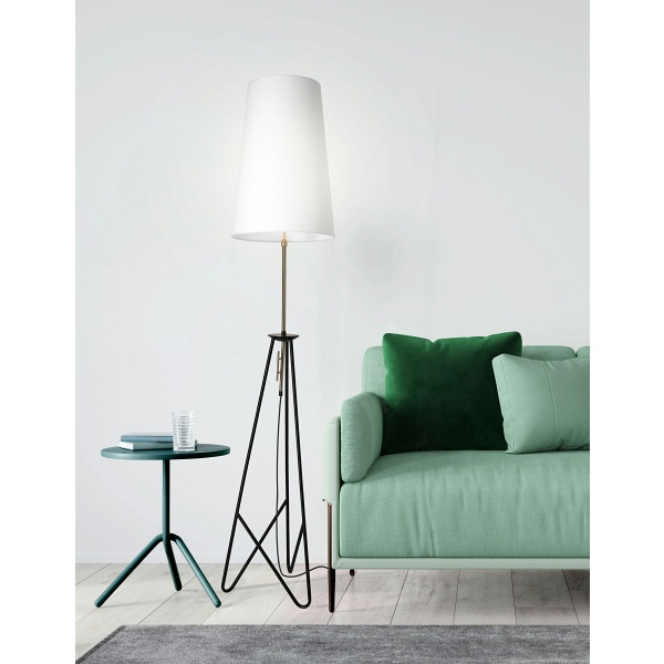 Taflo Lampa Podłogowa Czarno Złota 1X60W E27 Abażur Biały Candellux