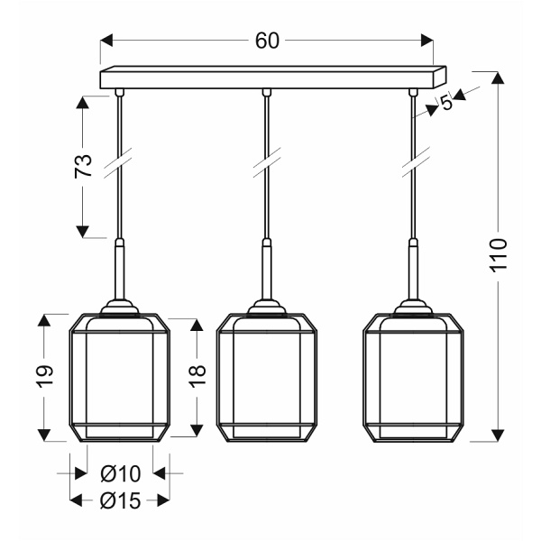 Jonera Lampa Wisząca Czarny 3X40W E27 Klosz Dymiony Candellux