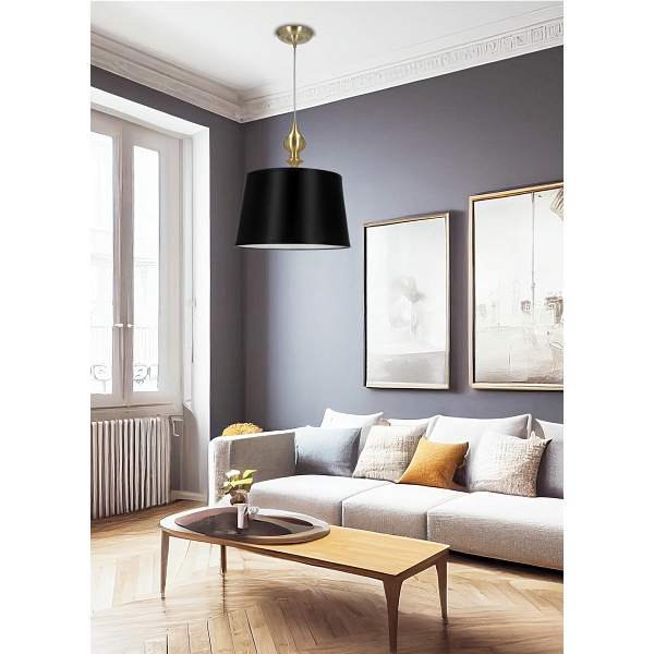 Prima Gold Lampa Wisząca Złoty Satynowy 1X60W E27 Abażur Czarny Candellux