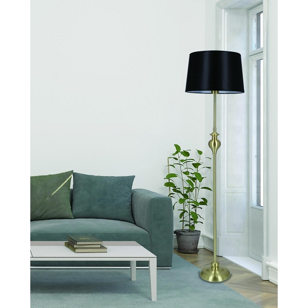 Prima Gold Lampa Podłogowa Złoty Satynowy 1X60W E27 Abażur Czarny Candellux