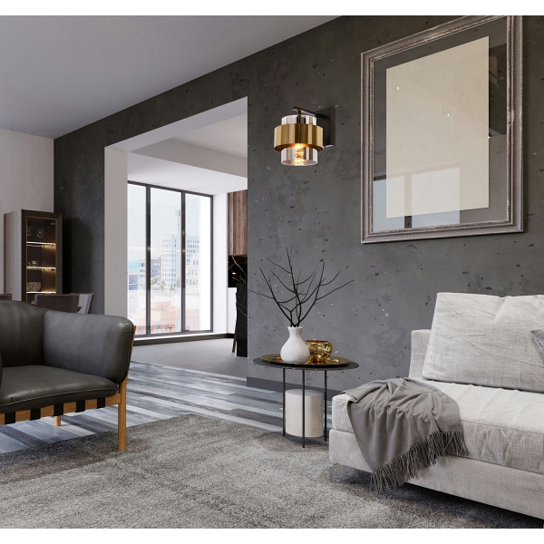 Spiega Lampa Kinkiet Czarny+Mosiężny 1X60W E27 Klosz Dymiony Candellux