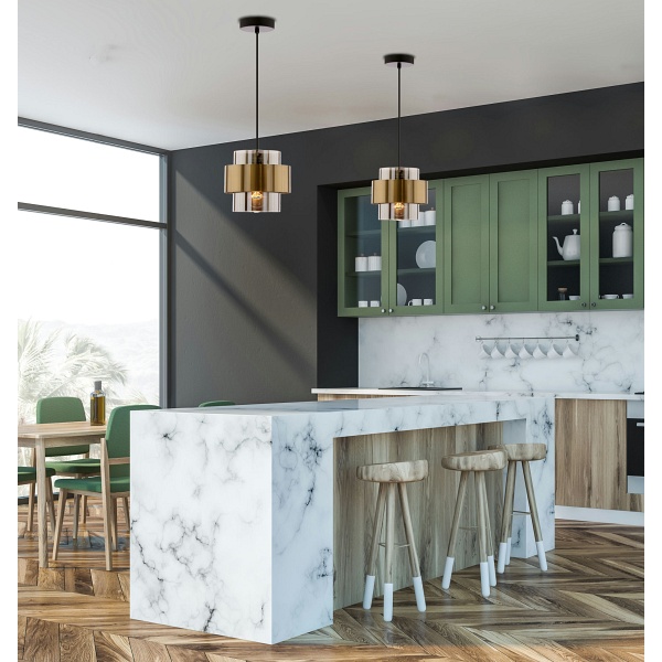 Spiega Lampa Wisząca Czarny+Mosiężny 1X60W E27 Klosz Dymiony Candellux