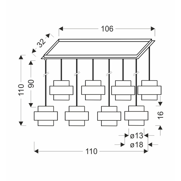 Spiega Lampa Wisząca Czarny+Mosiężny 8X60W E27 Klosz Dymiony Candellux