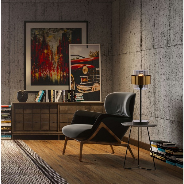 Spiega Lampa Stołowa Czarny+Mosiężny 1X60W E27 Klosz Dymiony Candellux