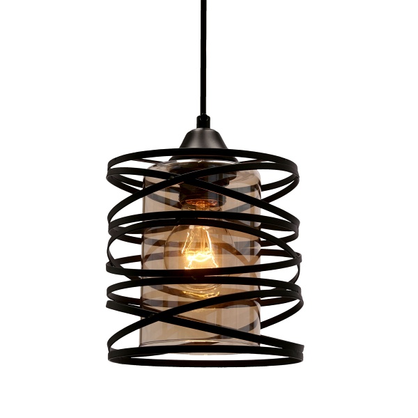 Eluna Lampa Wisząca Czarny 1X60 E27 Klosz Bursztynowy Candellux